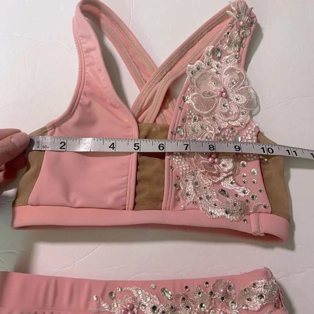 AA dance competition contemporary custom solo costume pink illusion 2 piece LC